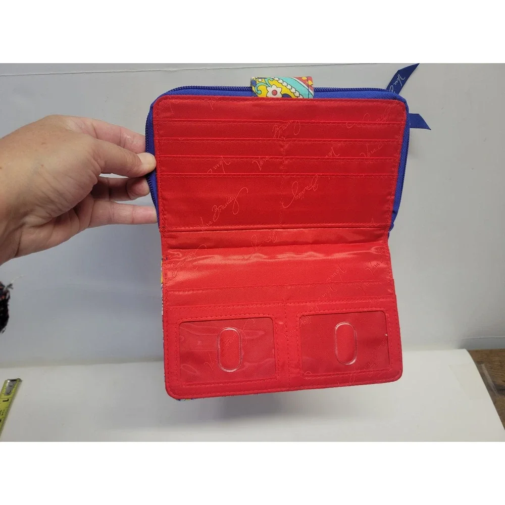Vera Bradley Wallet Paisley Blue Red Yellow‎ White Zip Around Clutch Purse - Picture 9 of 10